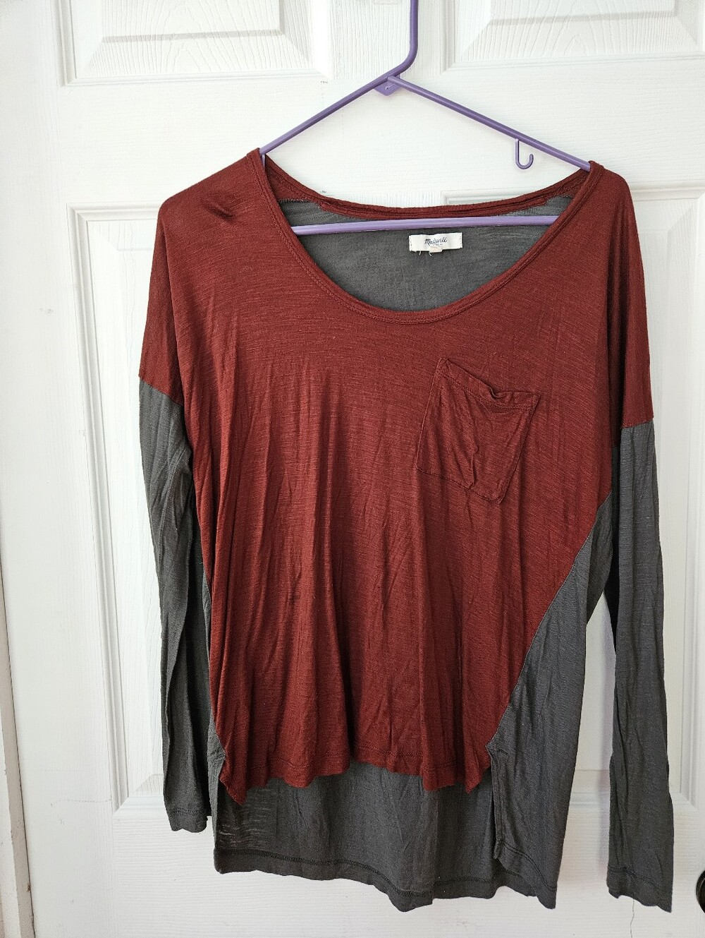 Madewell Two-Tone Long Sleeve Tee in Rust & Gray